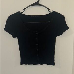 Brandy Melville Black Fitted Crop Button Down Shirt